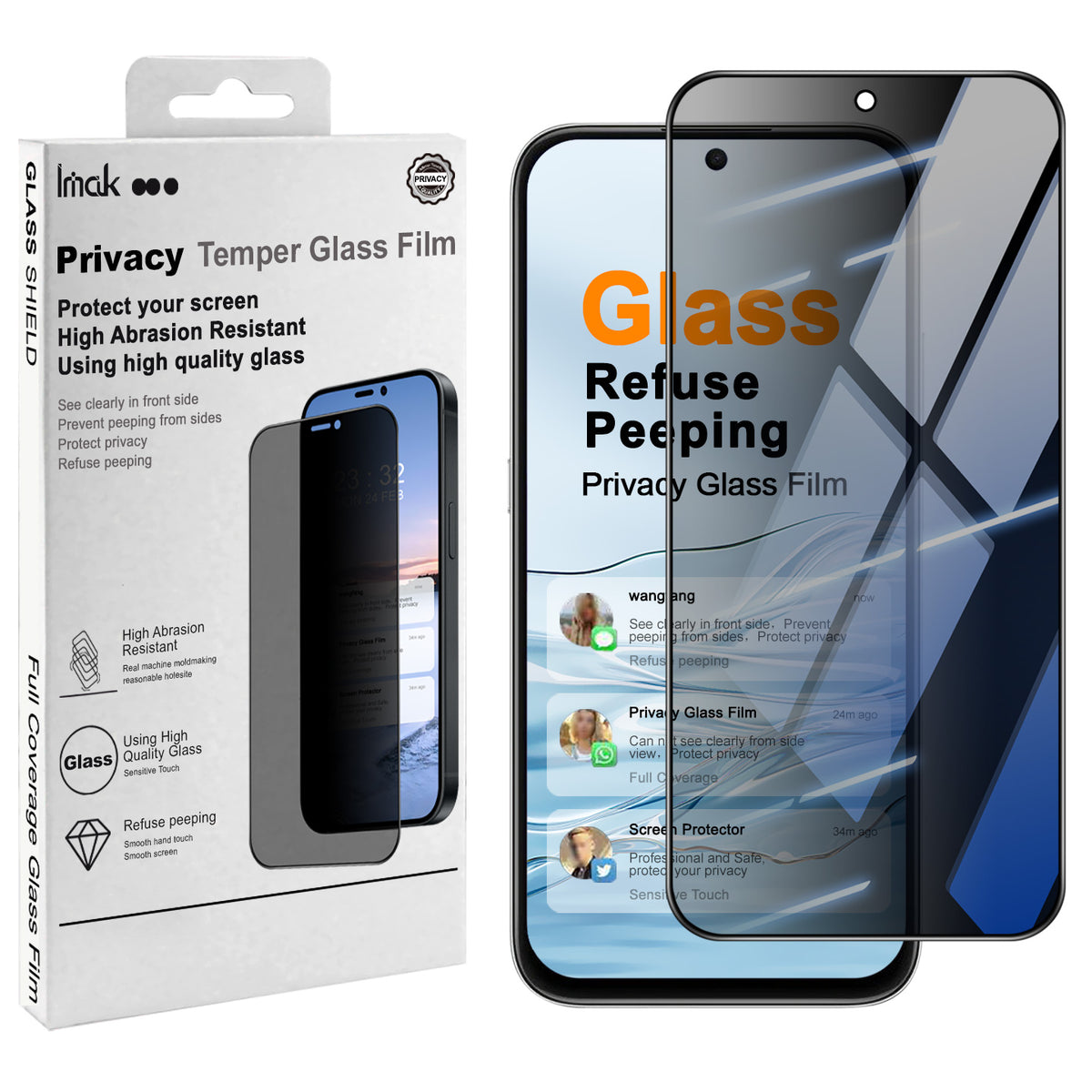 IMAK for Honor X7e Plus 4G / Honor X7e Plus 5G / Honor 600 Smart 5G Anti-Peep Tempered Glass Screen Protector Full Coverage
