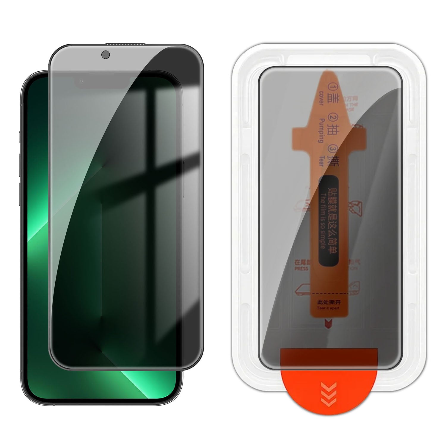 iPhone 13 Pro Max Sekretessskärmskydd 28 graders silkestryck Hög aluminium-kiselglasfilm med automatisk dammborttagningsinstallation