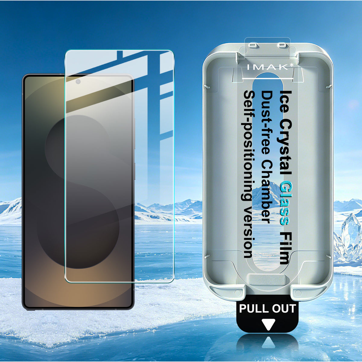 IMAK fuldskærmsbeskytter til Samsung Galaxy S25 Ultra, Ice Crystal-hærdet glasfilm med støvfrit monteringsværktøj (fingeraftrykslåsning)