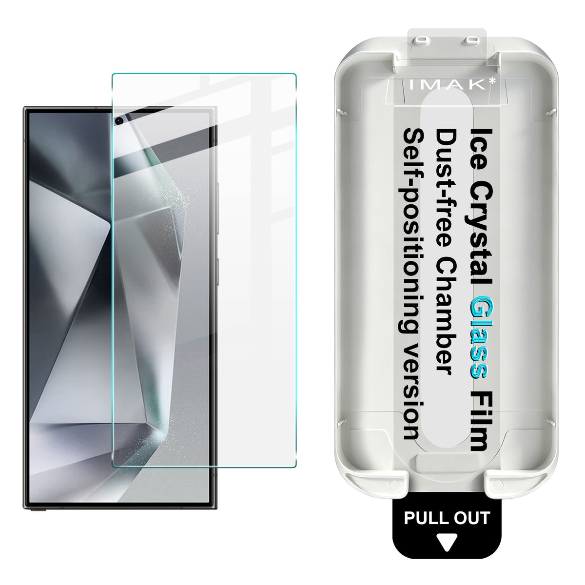IMAK för Samsung Galaxy S24 Ultra Helskärmsskydd Ice Crystal Härdat Glasfilm med Dammfritt Installationsverktyg (Fingeravtryckslåsning)