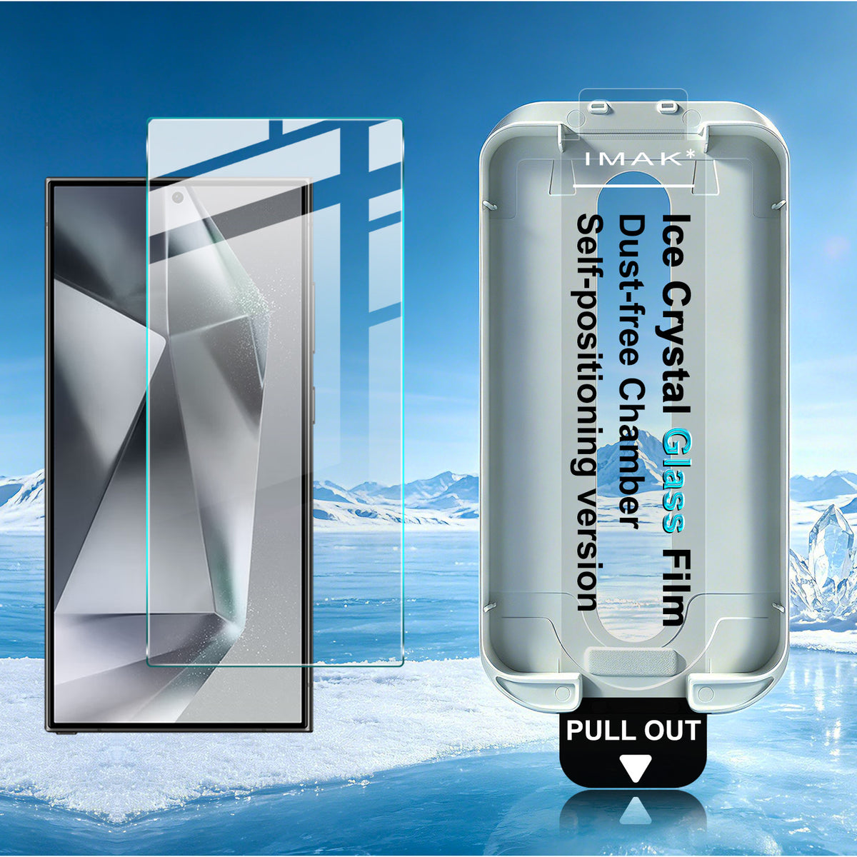 IMAK för Samsung Galaxy S24 Ultra Helskärmsskydd Ice Crystal Härdat Glasfilm med Dammfritt Installationsverktyg (Fingeravtryckslåsning)