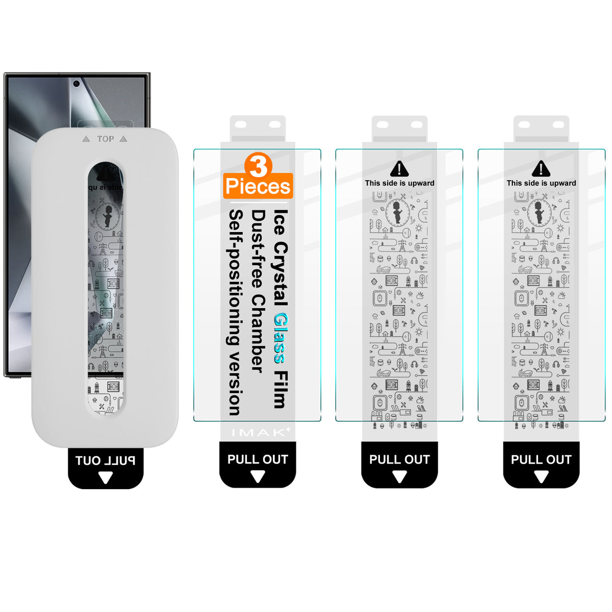 IMAK för Samsung Galaxy S24 Ultra 3 st. skärmskydd i härdat glas med iskristall och dammfritt installationsverktyg (fingeravtryckslåsning)