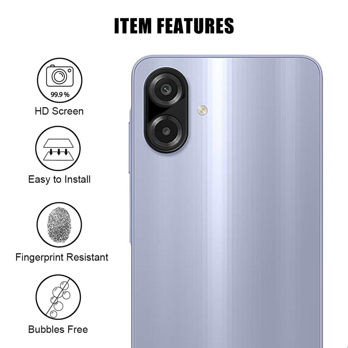 Samsung Galaxy A08 4G / Galaxy A08 5G-fuldt dækkende kameralinsebeskyttelse, silketryk, HD, fingeraftryksafvisende AR-hærdet glaslinsefilm