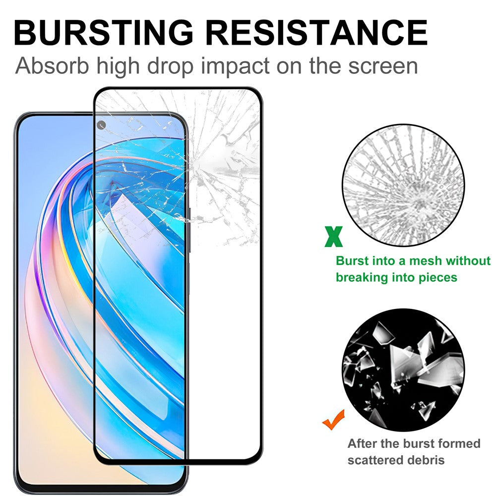 For Honor X8a 4G Anti-Explosion Screen Protector HD Clear Black Edge Full Glue Protective Tempered Glass Film