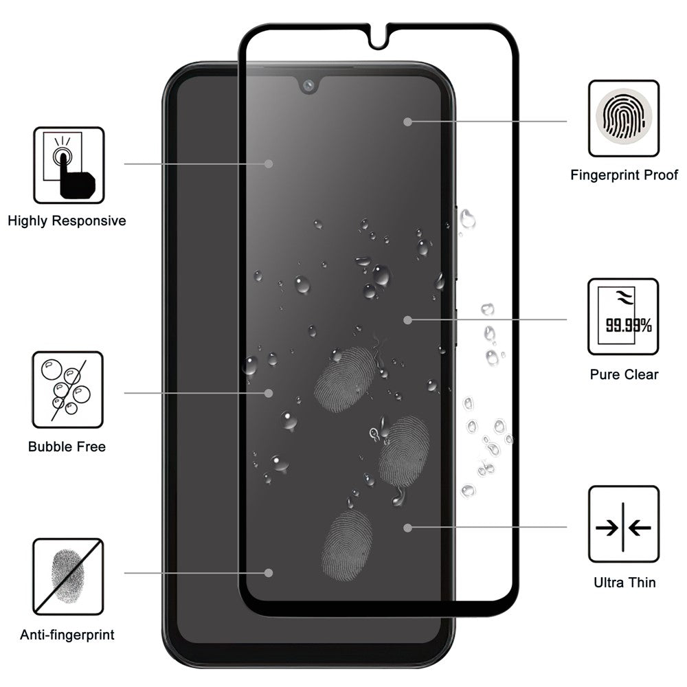 Sensitive Touch Screen Protector for Samsung Galaxy A34 5G , HD Clear Black Edge Full Glue Tempered Glass Film