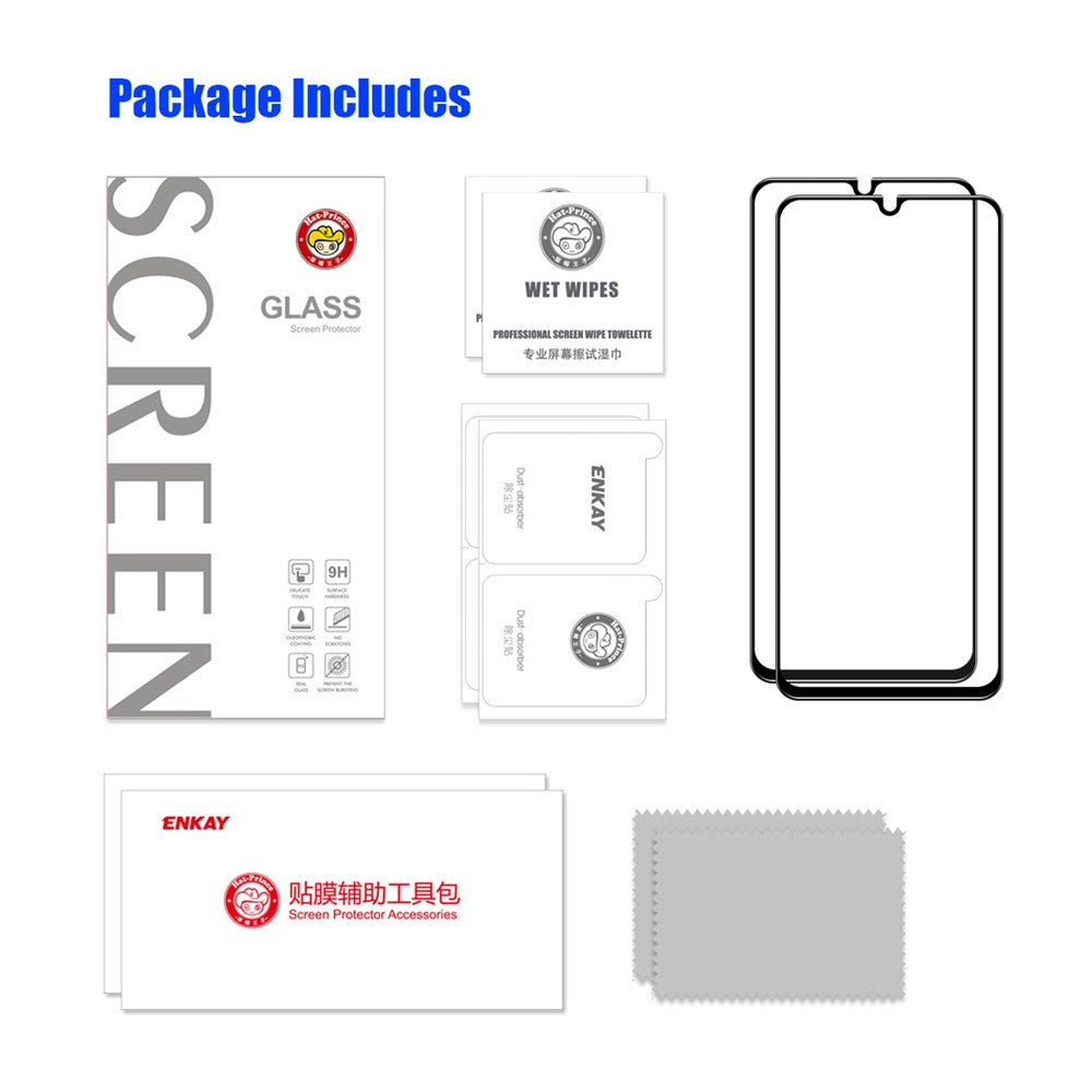 ENKAY HAT PRINCE 2 st för Samsung Galaxy A34 5G / M34 5G / F34 5G Silkestryck Helskärmsskydd 0,26 mm 9H 2,5D Hög Aluminium-Silikon Glasfilm
