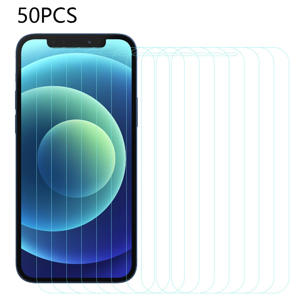 50 stk. til iPhone 12 mini 5,4 tommer buet kant hærdet glas skærmbeskytter HD anti-ridsefilm (uden emballage, med rensesæt, støvabsorber, guidesticker)