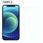100 stk. til iPhone 12 mini 5,4 tommer eksplosionshæmmende film ultraklart hærdet glas skærmbeskytter med buet kant (uden emballage, med renseservietter, støvabsorber, guideklistermærke)