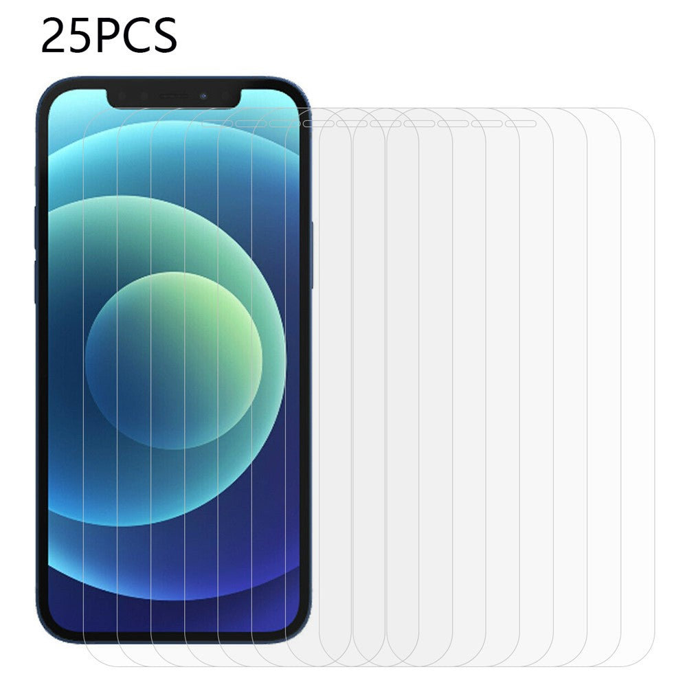 25 st för iPhone 12 Pro Max 6,7 tum Arc Edge HD härdat glas skärmskydd genomskinligt (ingen förpackning, med våtservetter, dammuppsamlare, guideklistermärke)