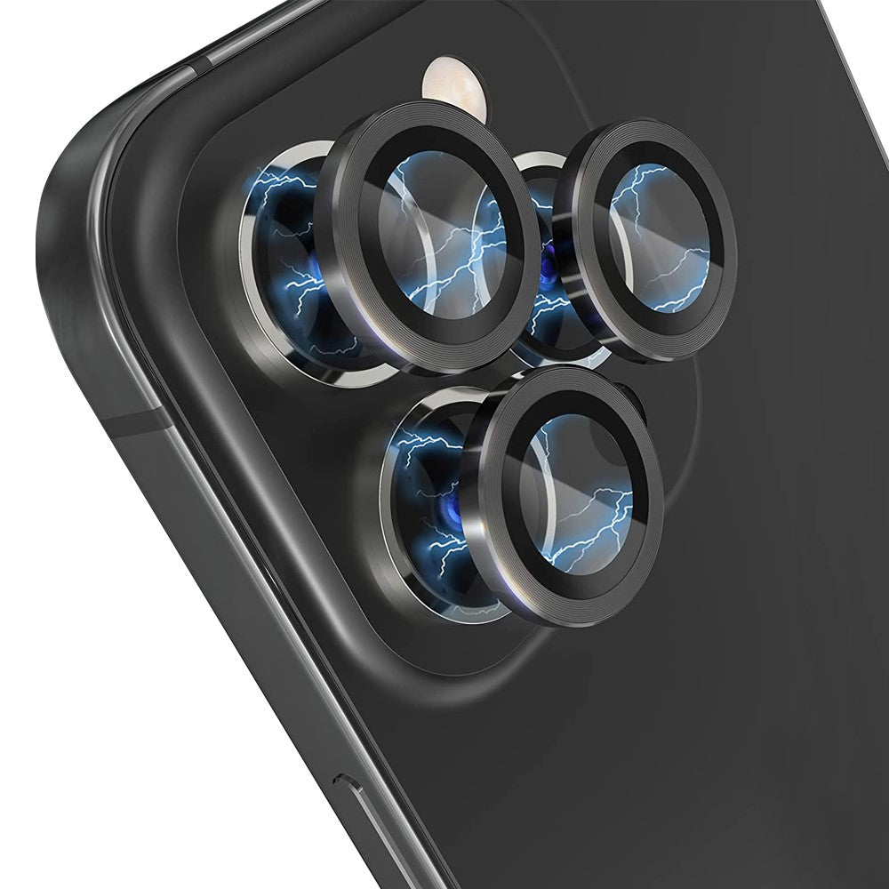 NORTHJO 1 sæt til iPhone 14 Pro Max / 14 Pro kameraglasbeskytter i hærdet glas + CD-åre metalring baglinsefilm
