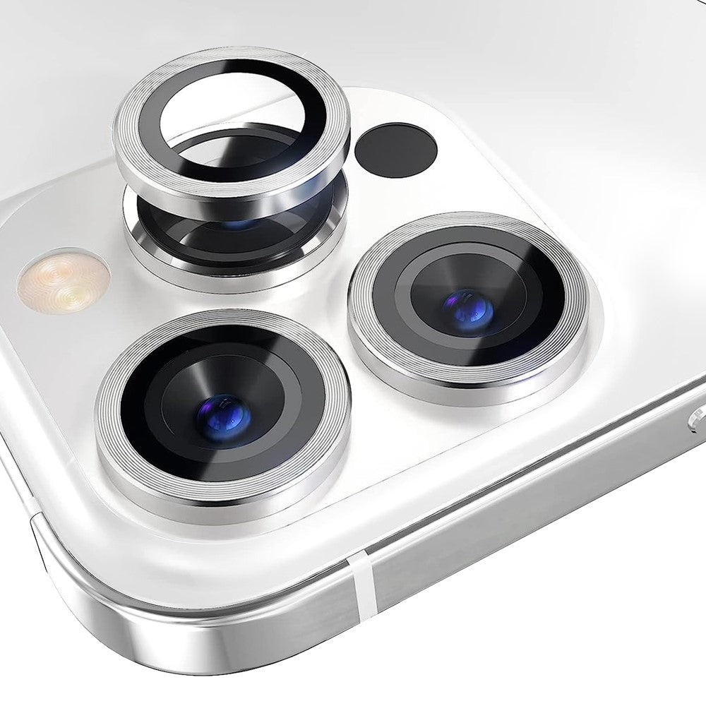 NORTHJO 1 sæt til iPhone 14 Pro Max / 14 Pro kameraglasbeskytter i hærdet glas + CD-åre metalring baglinsefilm
