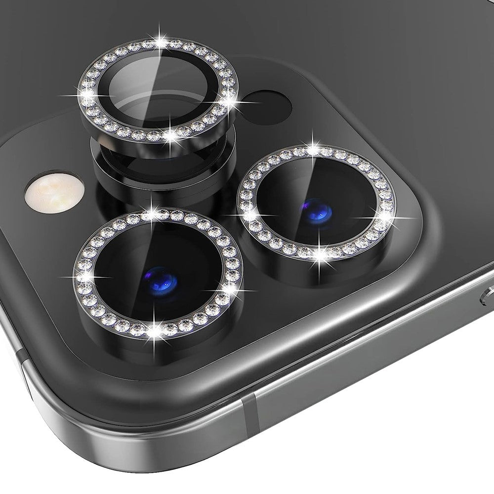 NORTHJO 1 sæt til iPhone 14 Pro / 14 Pro Max kameralinsebeskytter hærdet glas + metal rhinestone kameraringfilm