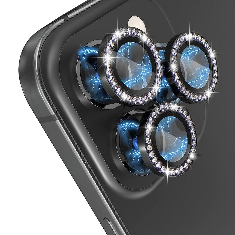 NORTHJO 1 sæt til iPhone 14 Pro / 14 Pro Max kameralinsebeskytter hærdet glas + metal rhinestone kameraringfilm