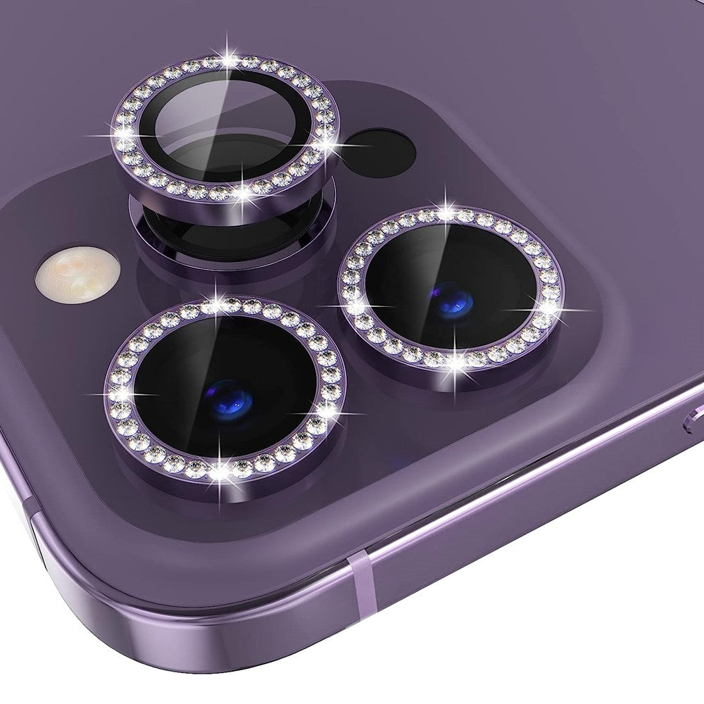 NORTHJO 1 sæt til iPhone 14 Pro / 14 Pro Max kameralinsebeskytter hærdet glas + metal rhinestone kameraringfilm
