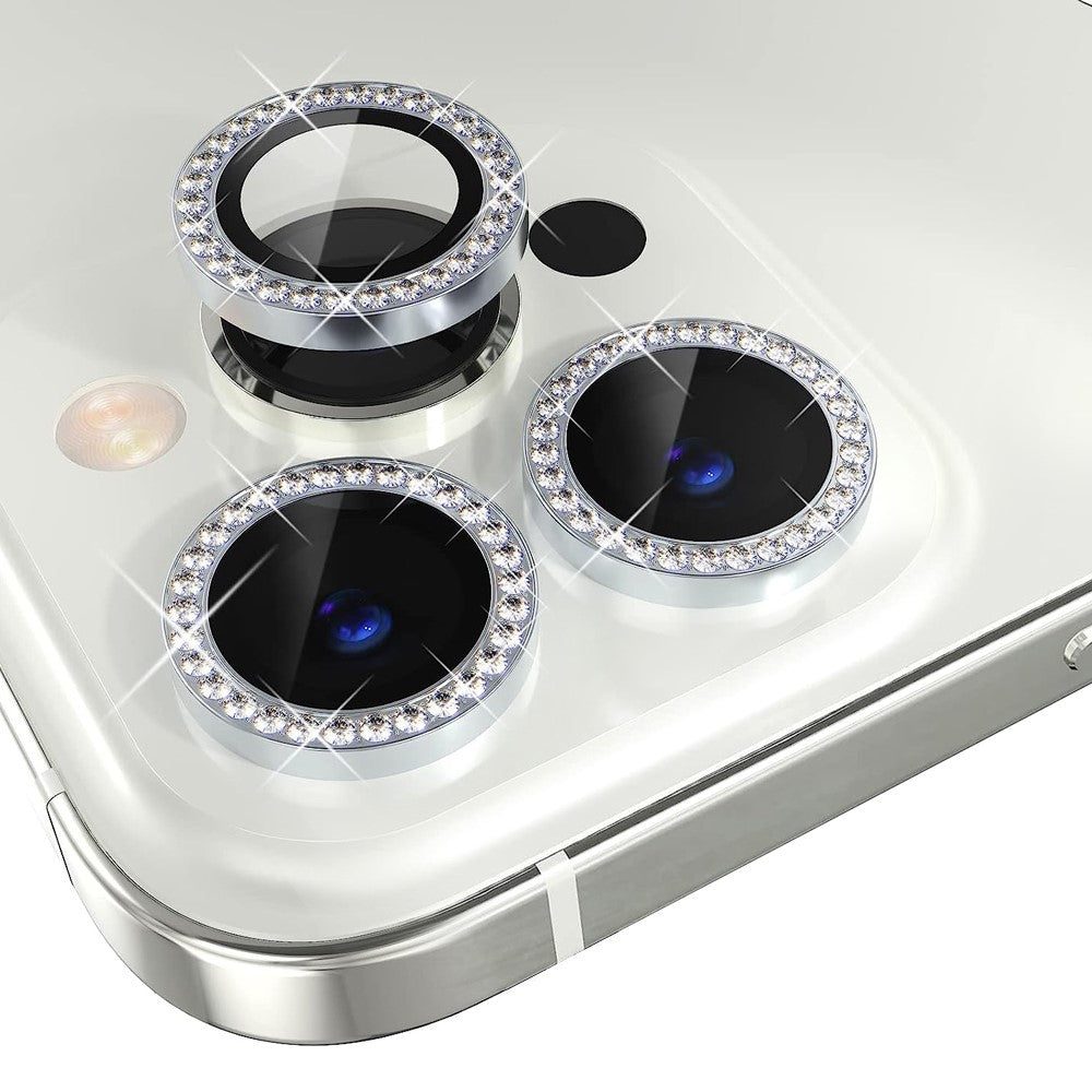 NORTHJO 1 sæt til iPhone 14 Pro / 14 Pro Max kameralinsebeskytter hærdet glas + metal rhinestone kameraringfilm