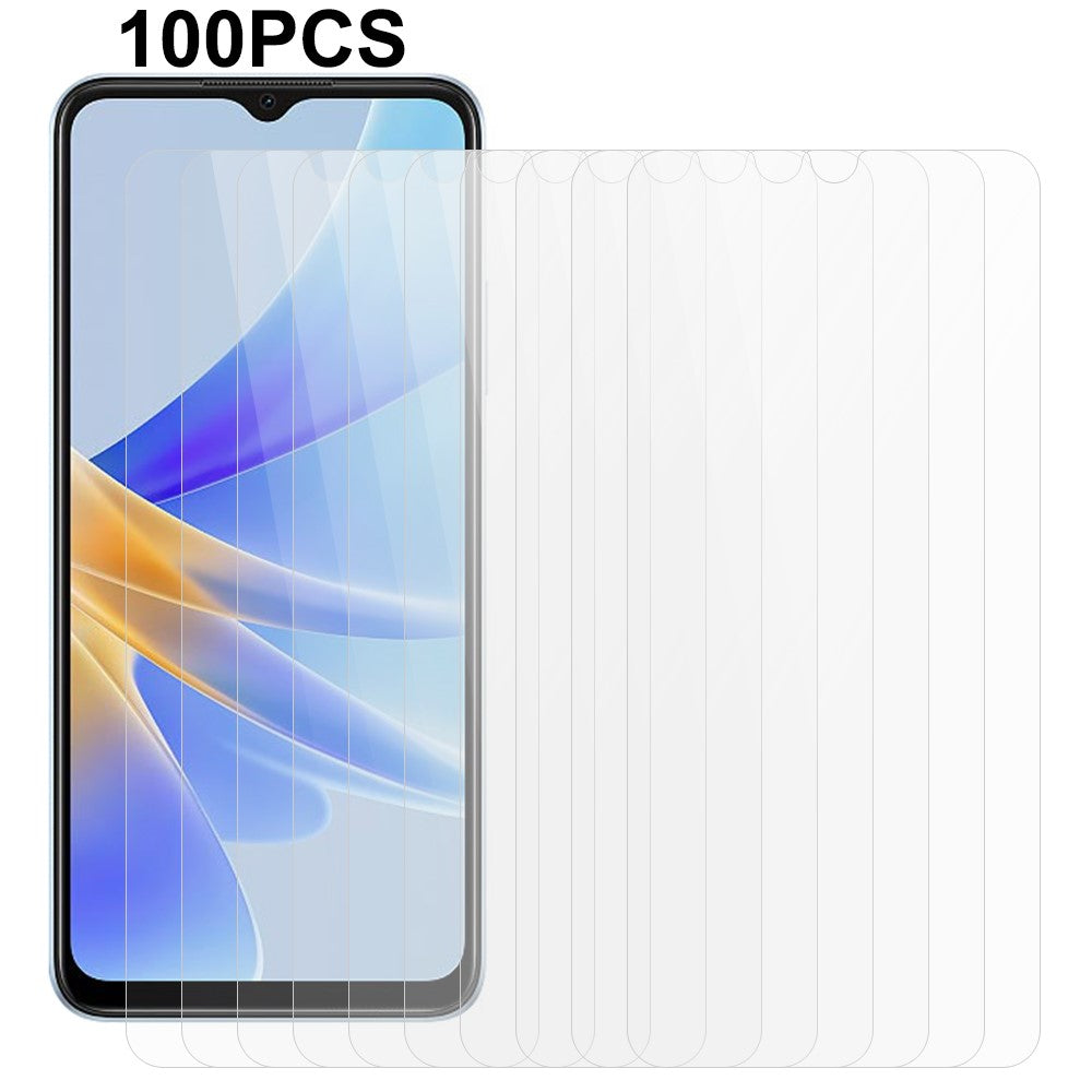 100Pcs For Oppo A17 4G Full Glue Phone Screen Protector High Definition Tempered Glass Protective Film (No Package, with Wipes Set, Dust-absorber, Guide Sticker)