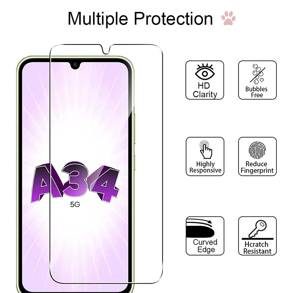 2Pcs For Samsung Galaxy A34 5G Screen Protector Tempered Glass Film with Camera Lens Protectors