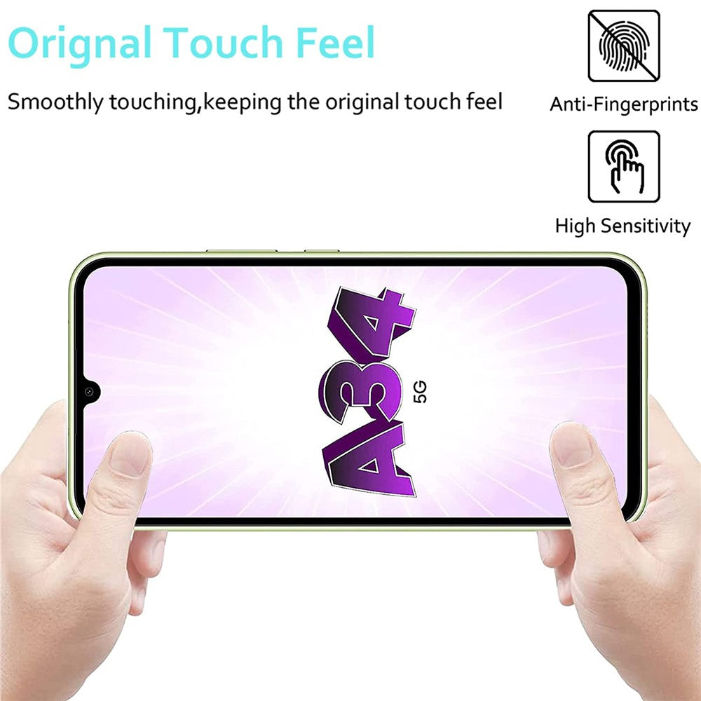 2Pcs For Samsung Galaxy A34 5G Screen Protector Tempered Glass Film with Camera Lens Protectors