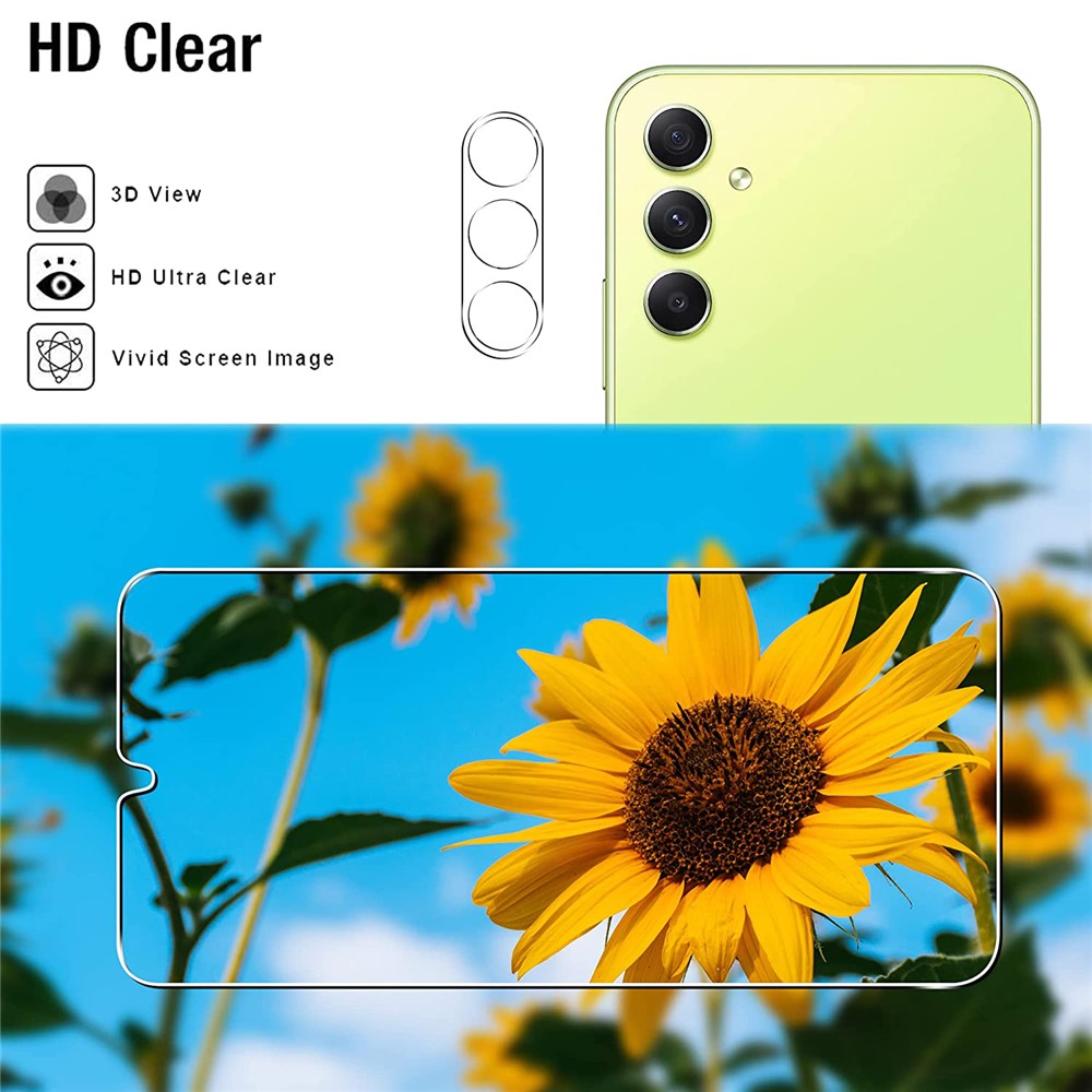 2Pcs For Samsung Galaxy A34 5G Screen Protector Tempered Glass Film with Camera Lens Protectors