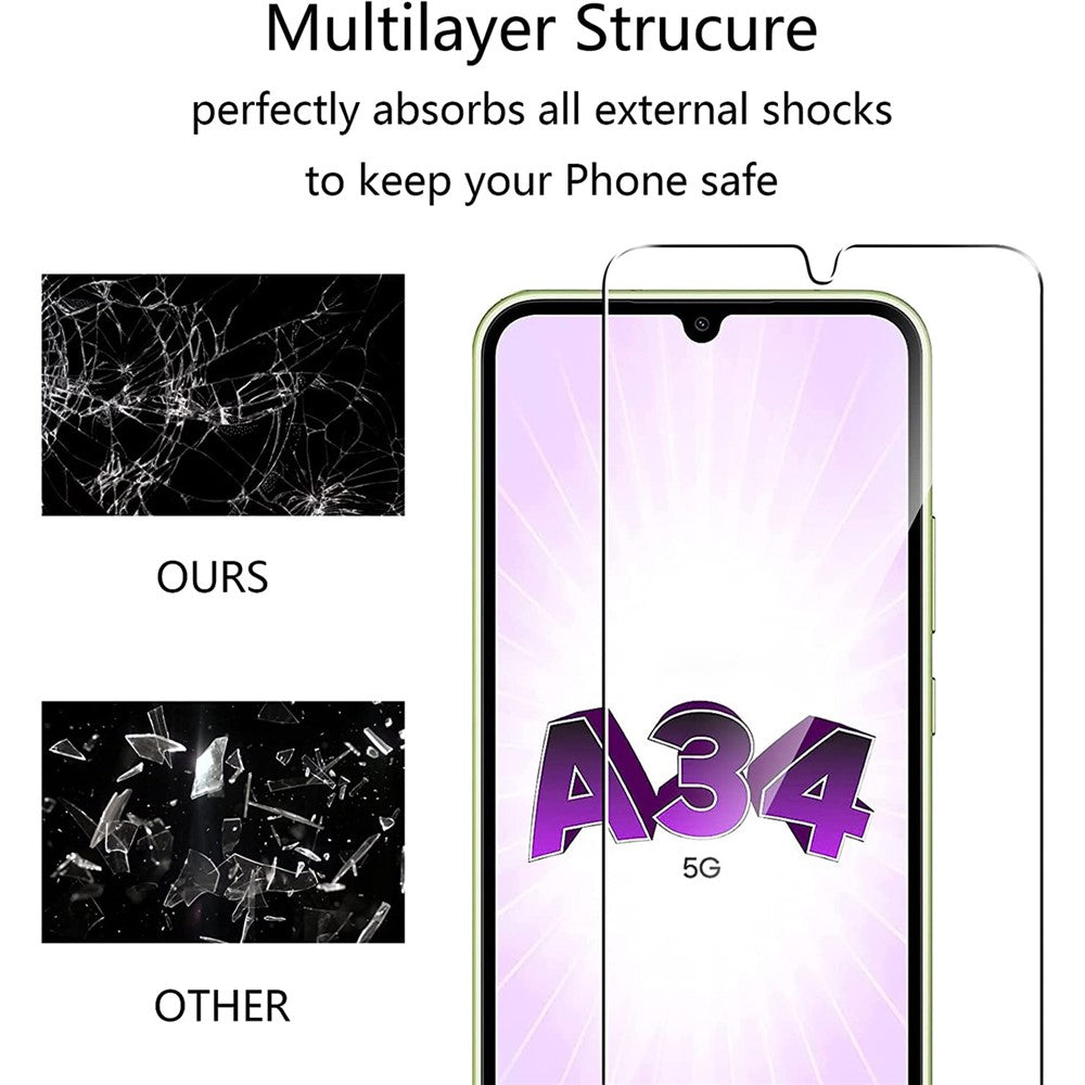 2Pcs For Samsung Galaxy A34 5G Screen Protector Tempered Glass Film with Camera Lens Protectors