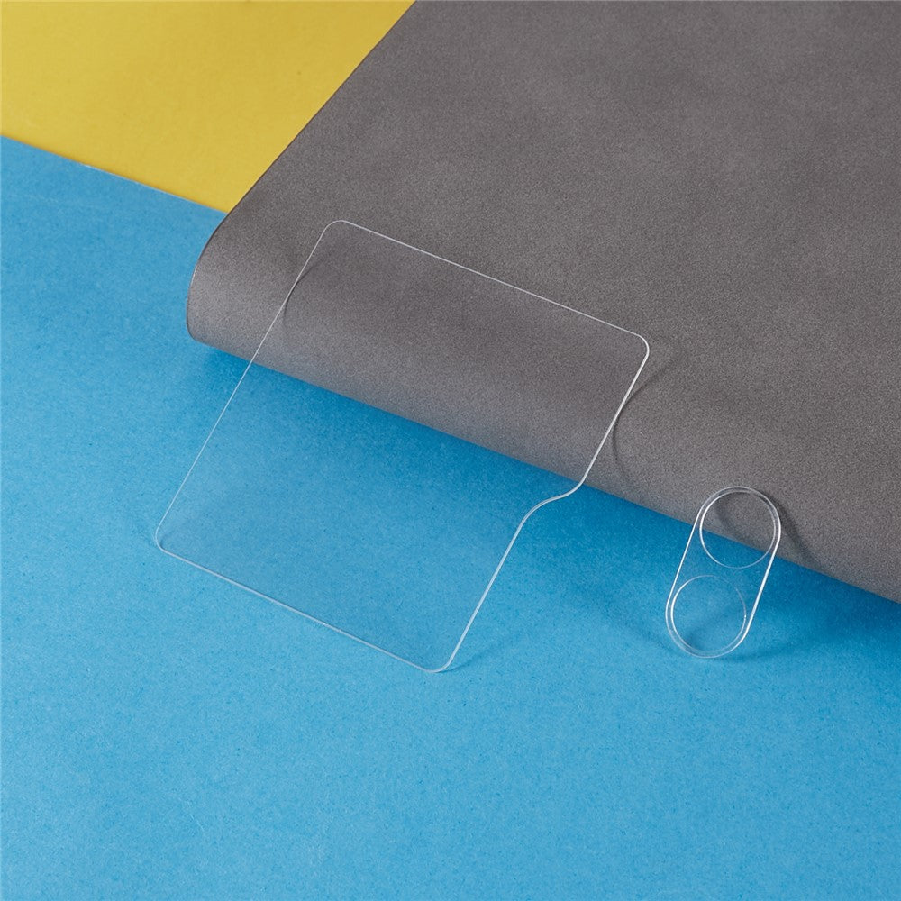 Til Samsung Galaxy Z Flip5 5G Lille Skærmbeskytter + Kameralinsebeskytter 2.5D Buet Kant Silketryk Hærdet Glasfoliesæt