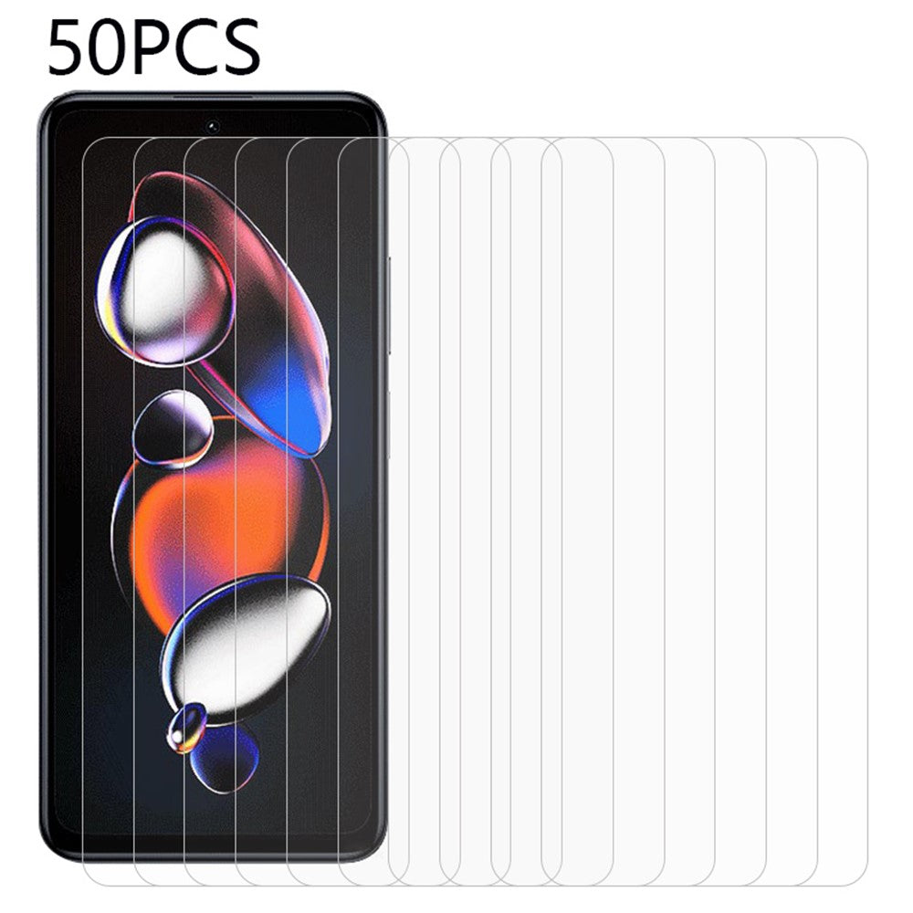 50 st för Xiaomi Redmi Note 11T Pro 5G / Note 11T Pro+ 5G / Poco X4 GT 5G / Redmi K50i 5G / Note 12T Pro 5G skärmfilm i härdat glas (ingen förpackning, med våtservetter, dammuppsamlare, guideklistermärke)