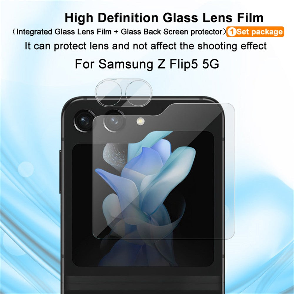IMAK För Samsung Galaxy Z Flip5 5G HD Härdat Glas Kameralinsskydd Integrerat Linsfilmset med Bakskärmsfilm