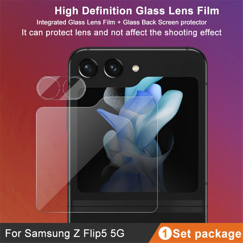 IMAK För Samsung Galaxy Z Flip5 5G HD Härdat Glas Kameralinsskydd Integrerat Linsfilmset med Bakskärmsfilm