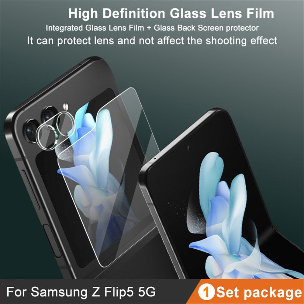 IMAK För Samsung Galaxy Z Flip5 5G HD Härdat Glas Kameralinsskydd Integrerat Linsfilmset med Bakskärmsfilm