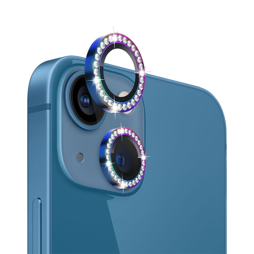 NORTHJO 1 Set For iPhone 13 / 13 mini Tempered Glass+Metal Individual Ring Rhinestone Lens Film HD Clear Camera Lens Protector