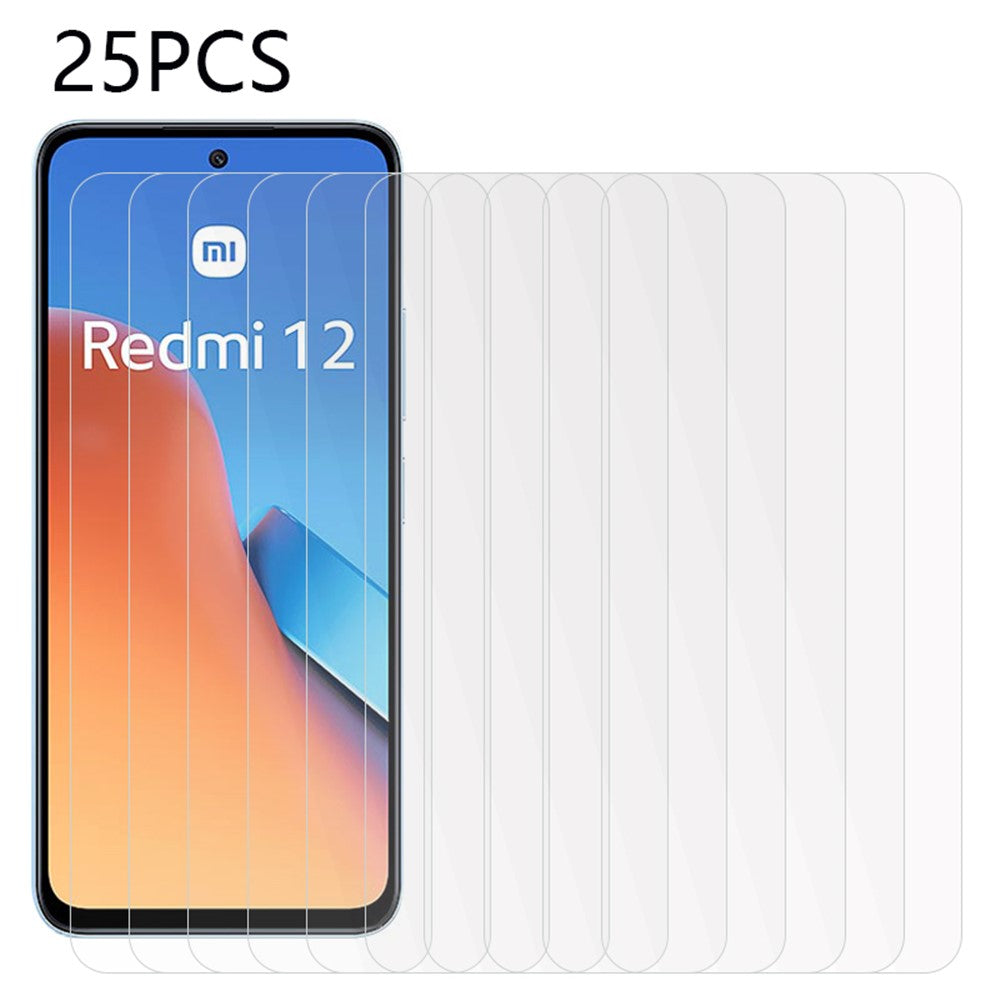 25Pcs Phone Screen Protector for Xiaomi Redmi 12 4G , Tempered Glass Scratch-Resistant Full Glue Film (No Package, with Wipes Set, Dust-absorber, Guide Sticker)