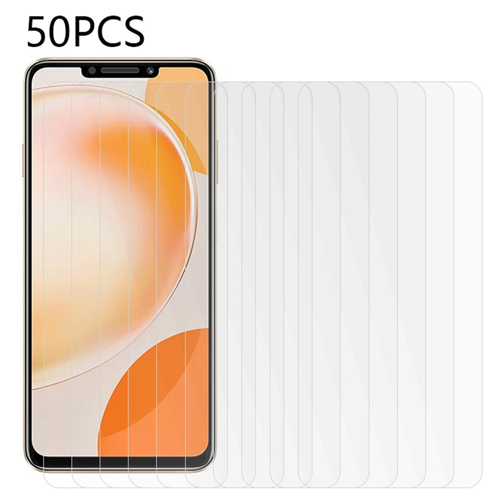 50 st. för Huawei Enjoy 60X reptåligt skärmskydd i härdat glas, HD klar mobilskärmfilm (ingen förpackning, med våtservetter, dammuppsamlare, guideklistermärke)