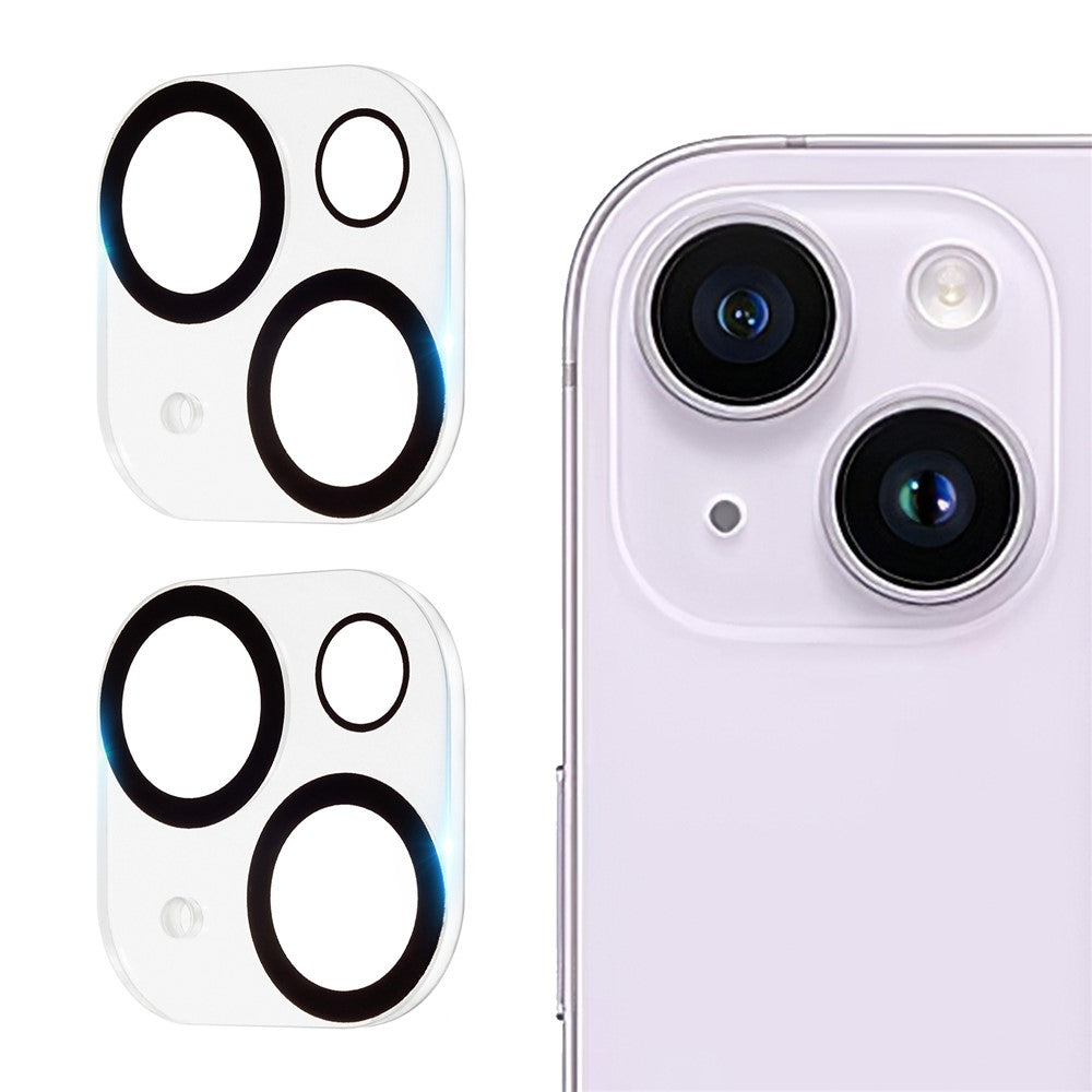 2 stk. til iPhone 15 / 15 Plus Kameralinsebeskytter Silketryk 3D Buet Kant HD Hærdet Glas Linsefilm med Sort Cirkel