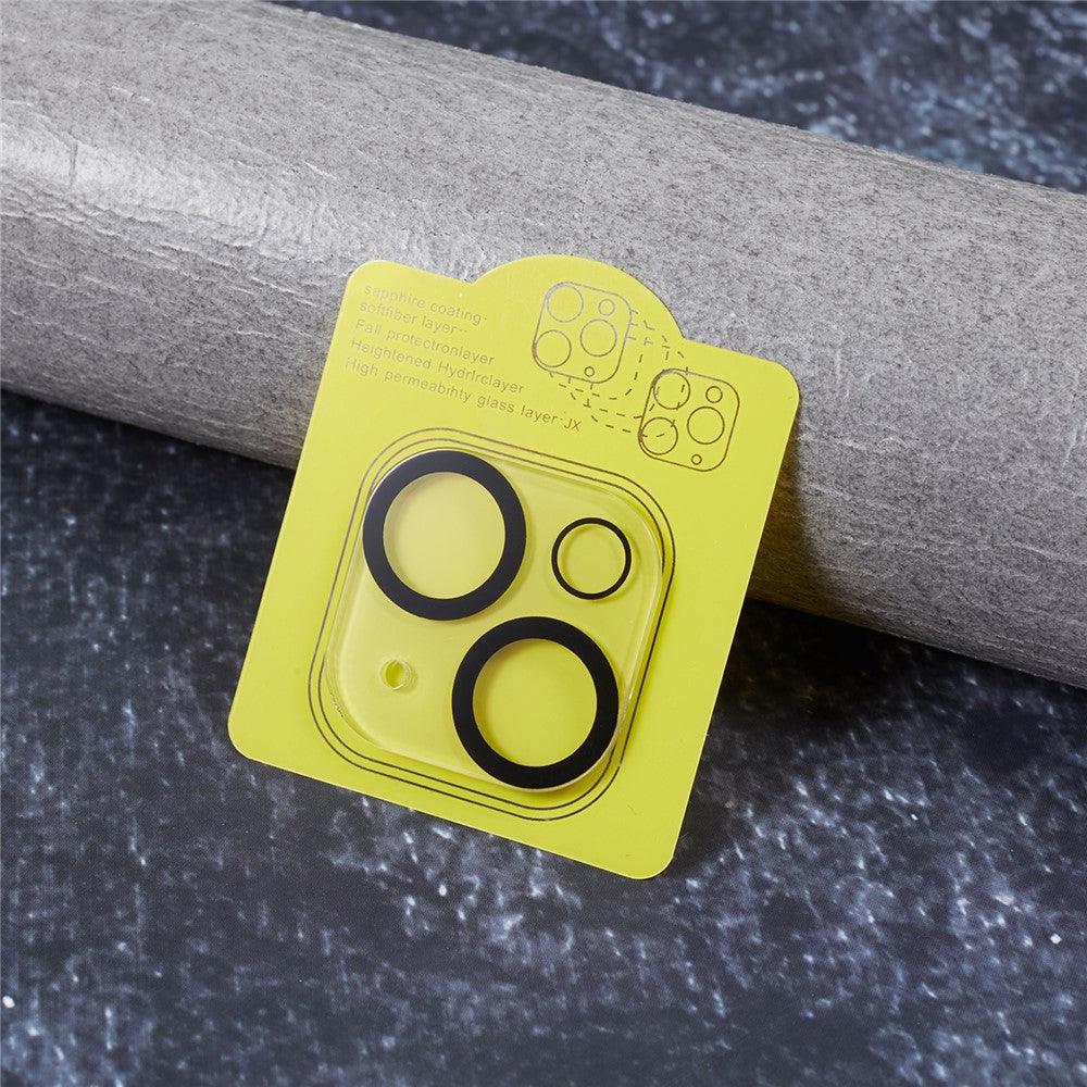 2 stk. til iPhone 15 / 15 Plus Kameralinsebeskytter Silketryk 3D Buet Kant HD Hærdet Glas Linsefilm med Sort Cirkel