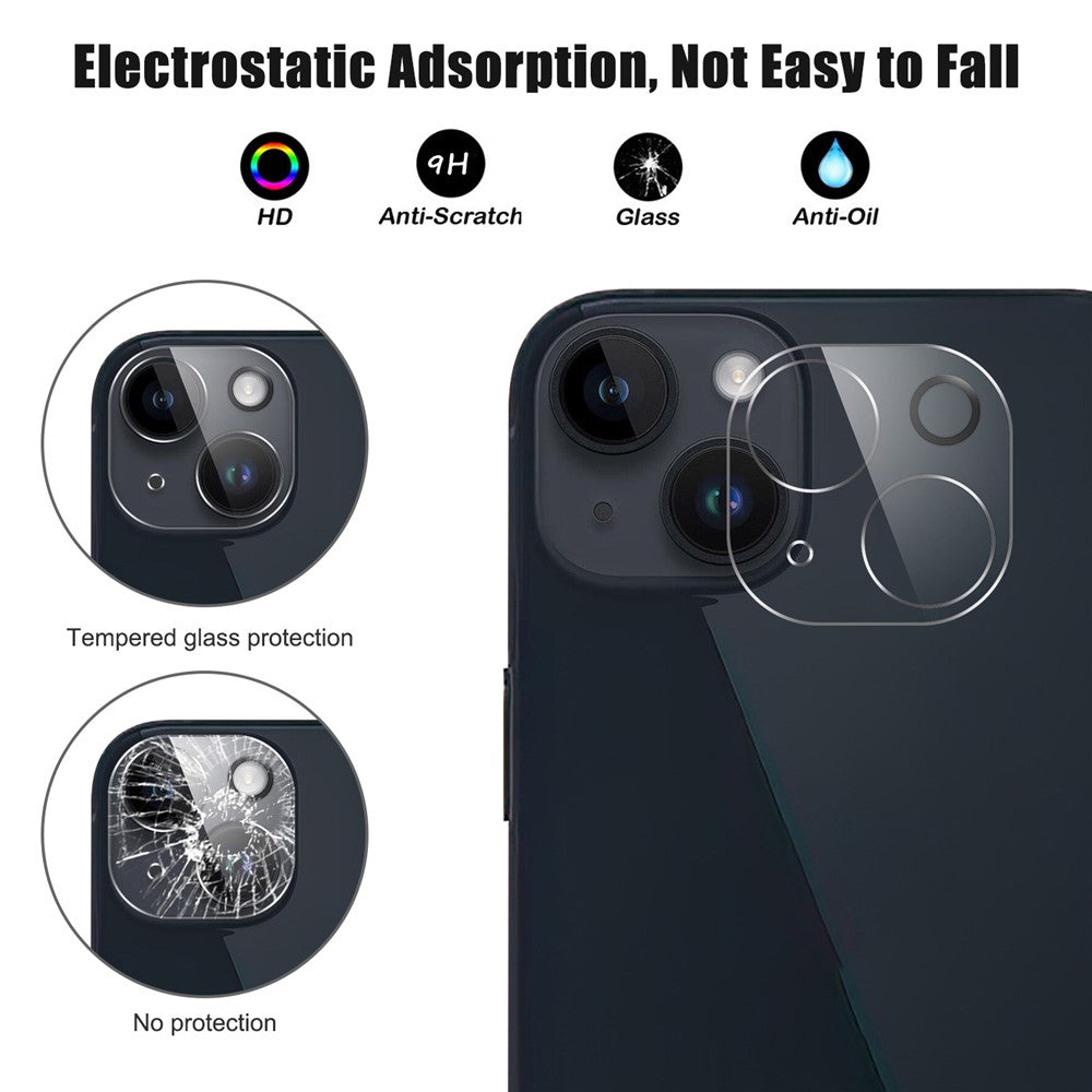 Phone Camera Lens Protector for iPhone 15 / 15 Plus 9H Hardness Tempered Glass Rear Lens Film