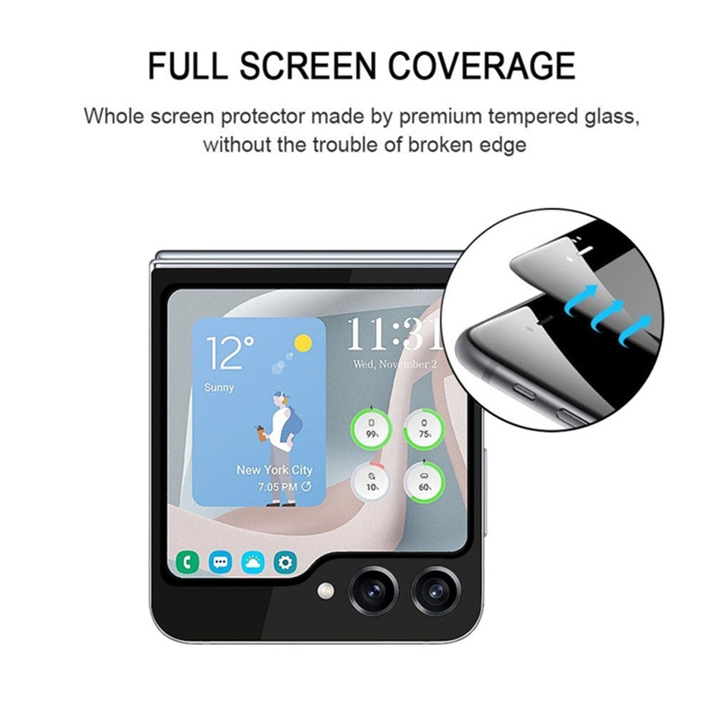 For Samsung Galaxy Z Flip5 5G Tempered Glass Full Screen Protector Silk Printing Full Glue Rear Small Screen Film