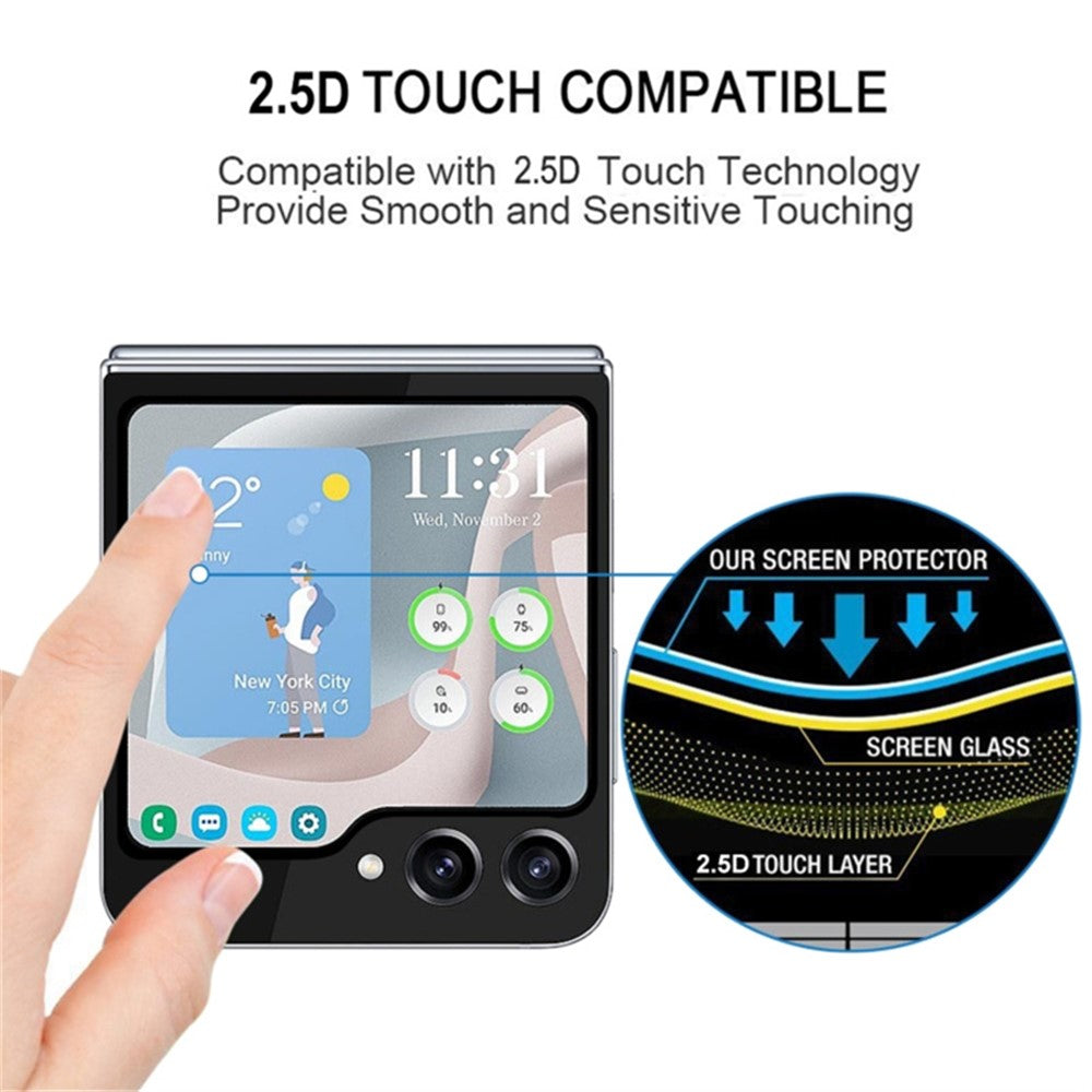 For Samsung Galaxy Z Flip5 5G Tempered Glass Full Screen Protector Silk Printing Full Glue Rear Small Screen Film