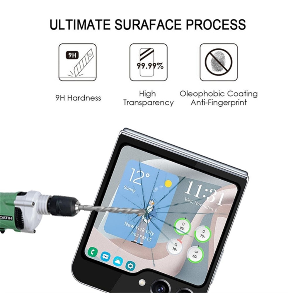 For Samsung Galaxy Z Flip5 5G Tempered Glass Full Screen Protector Silk Printing Full Glue Rear Small Screen Film