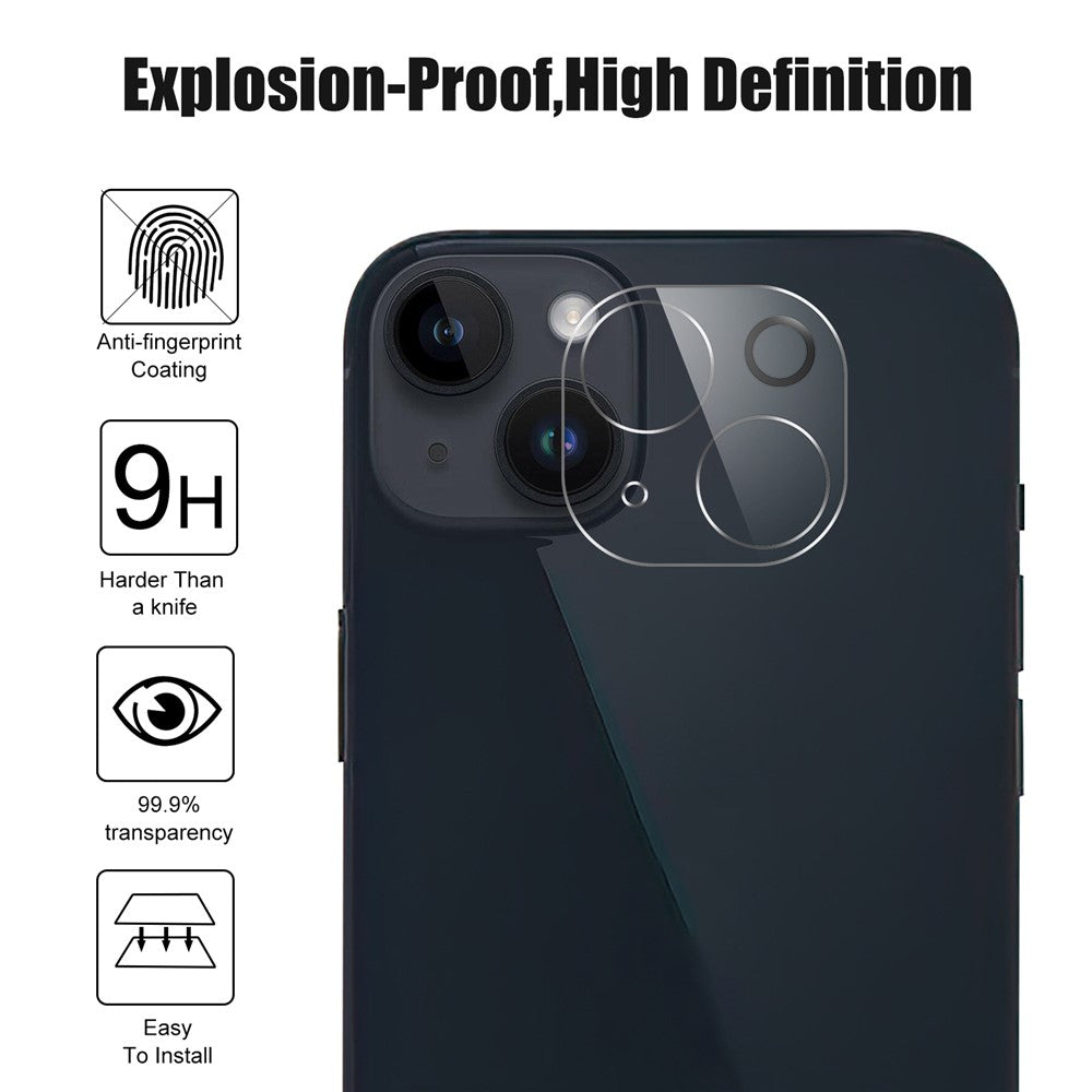 Til iPhone 15 Gennemsigtig hærdet glas skærmbeskytter Eksplosionssikker film + Kameraobjektivbeskytter