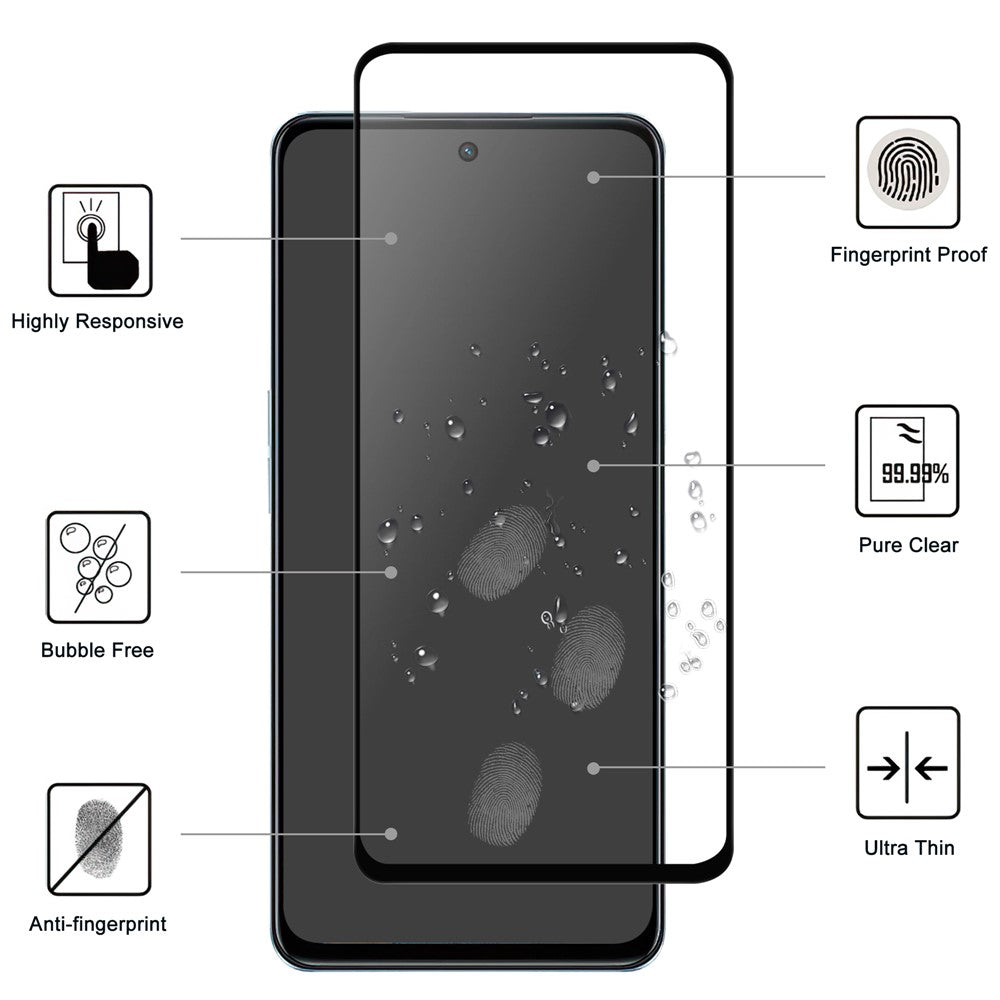 For Oppo A98 5G Black Edge Phone Screen Protector AGC Glass HD Clear Screen Covering Film (Full Glue)