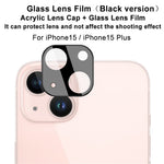 IMAK For iPhone 15 / 15 Plus Camera Lens Film Tempered Glass HD Clear Lens Protector+Acrylic Lens Cap (Black Version)