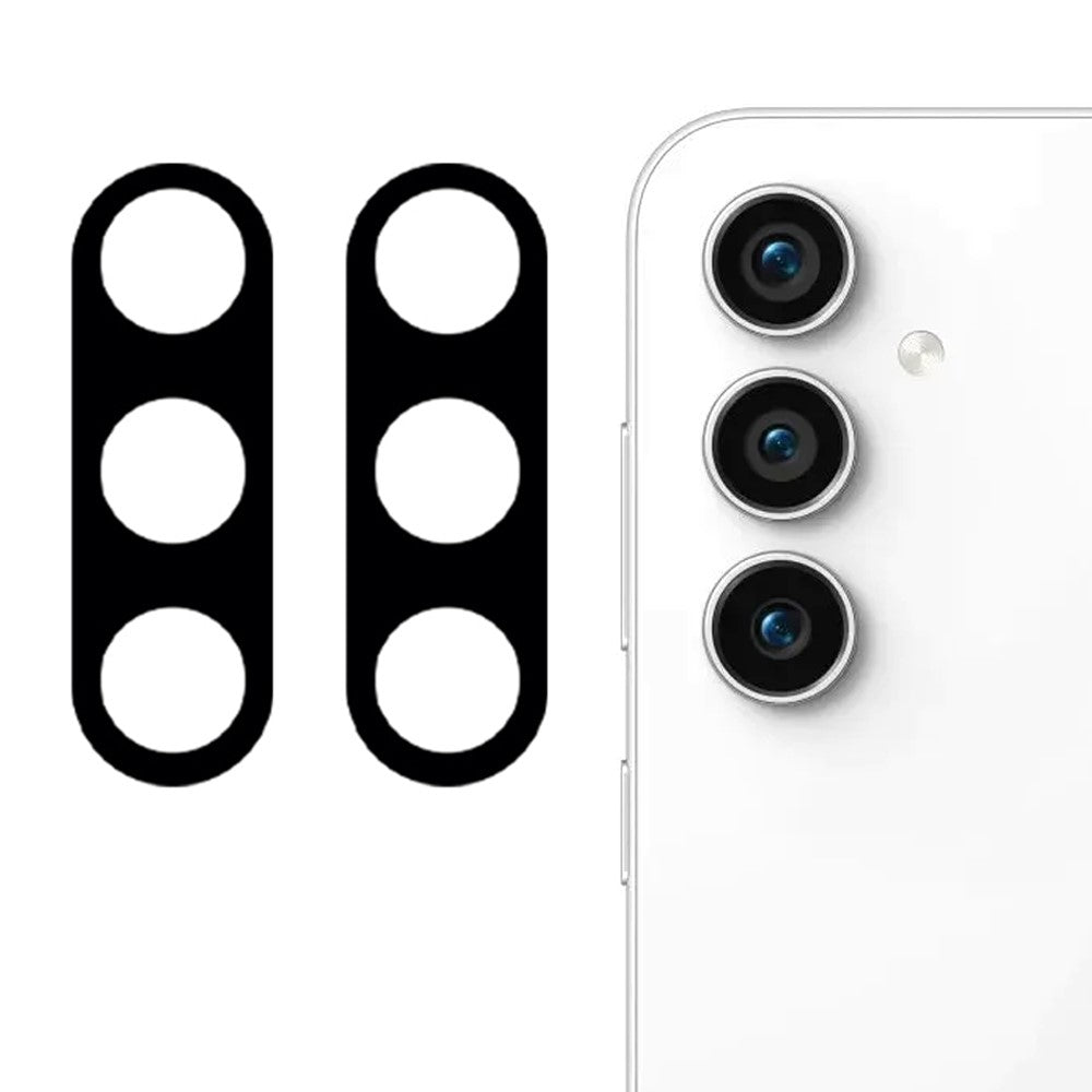 Samsung Galaxy S23 FE / M55 5G / C55 5G / F55 5G 2 st. härdat glas, kameralinsskydd, 3D-bågkant, sidentryck, bakre linsfilm