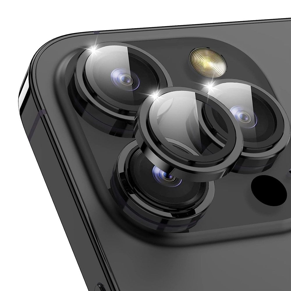 Til iPhone 15 Pro / 15 Pro Max Kameralinsebeskyttersæt CD-åre Metal Individuel Ring Hærdet Glaslinsefilm