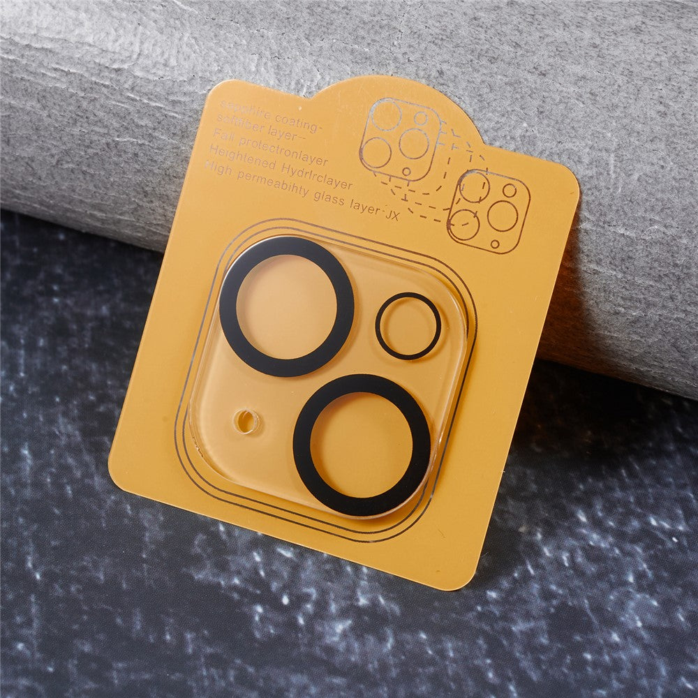 For iPhone 15 / 15 Plus Tempered Glass 3D Camera Lens Film Silk Printing Anti-scratch Phone Lens Protector