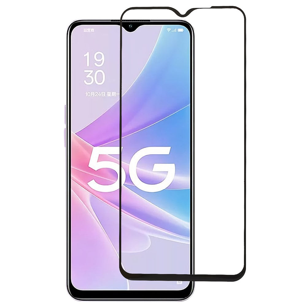 Oppo A58 5G Silk Printing Härdat Glas Full Lim Anti-Explosion Helskärmsskydd