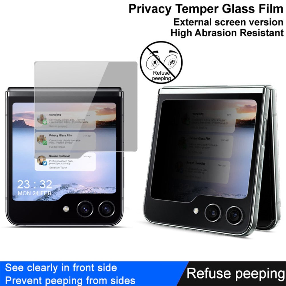 IMAK Privacy Outer Screen Protector for Samsung Galaxy Z Flip5 5G, Anti-Peeping Full Glue Tempered Glass Film