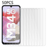 50 st för Samsung Galaxy F34 5G / M34 5G HD genomskinligt skärmskydd härdat glas mobilskyddsfilm (ingen förpackning, med våtservetter, dammuppsamlare, guideklistermärke)