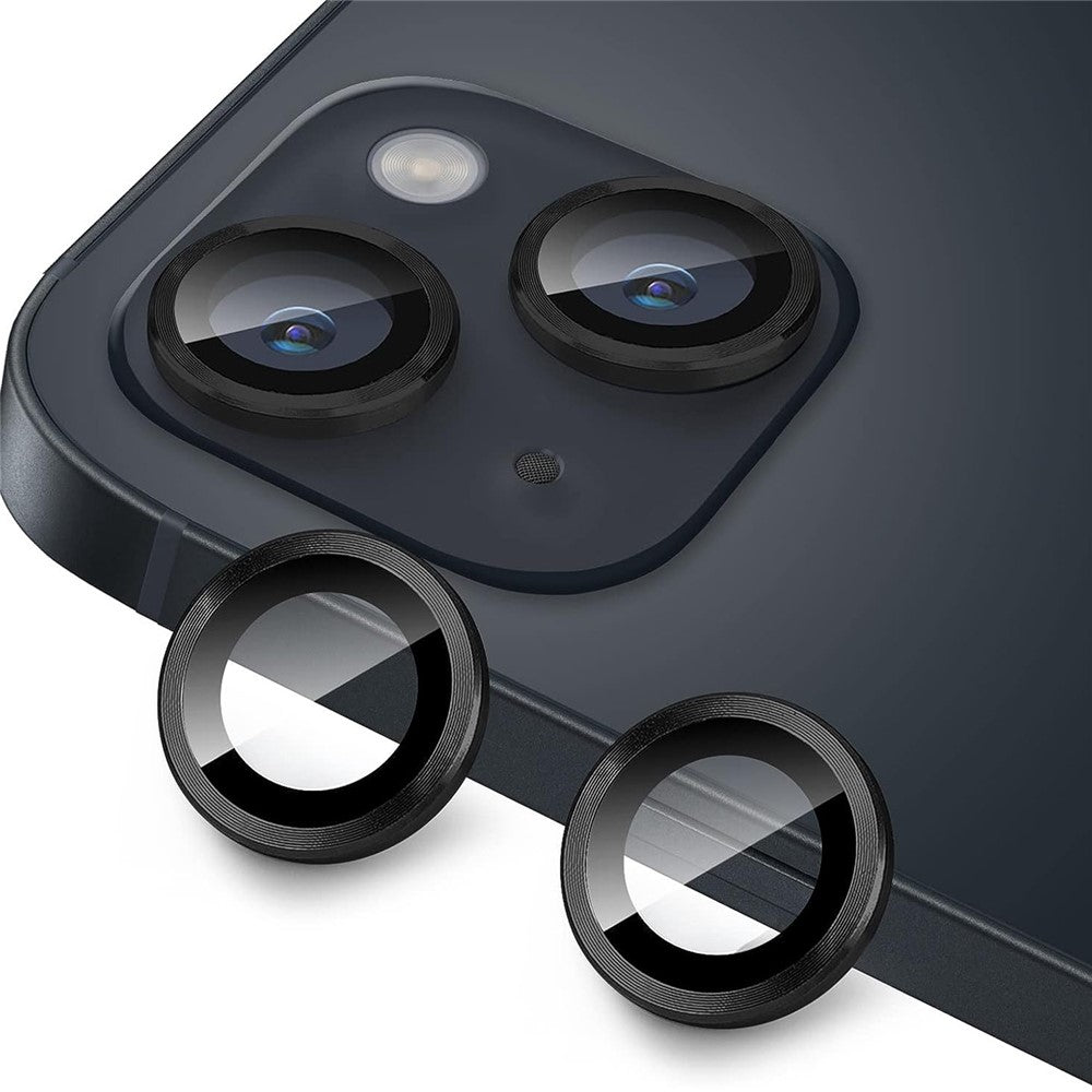 Til iPhone 15 / 15 Plus Kameralinsebeskyttersæt CD Vein Hærdet Glas + Metalring Linsefilm