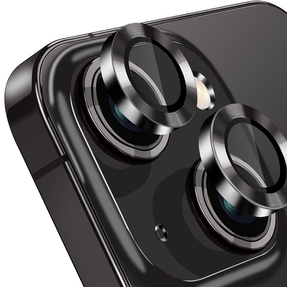 For iPhone 15 / 15 Plus Camera Lens Protector Set CD Vein Tempered Glass + Metal Ring Lens Film