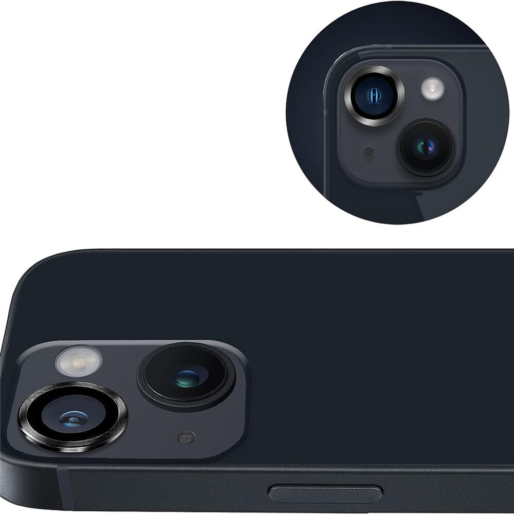 For iPhone 15 / 15 Plus Camera Lens Protector Set CD Vein Tempered Glass + Metal Ring Lens Film